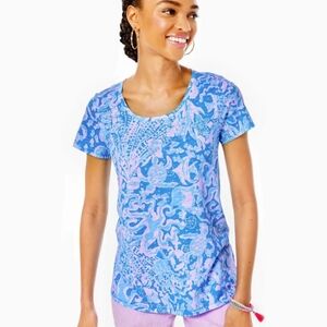 LILLY PULITZER Etta Boca Blue Sea What I Sea Scoop Neck Hi Lo Tee Women's Size L